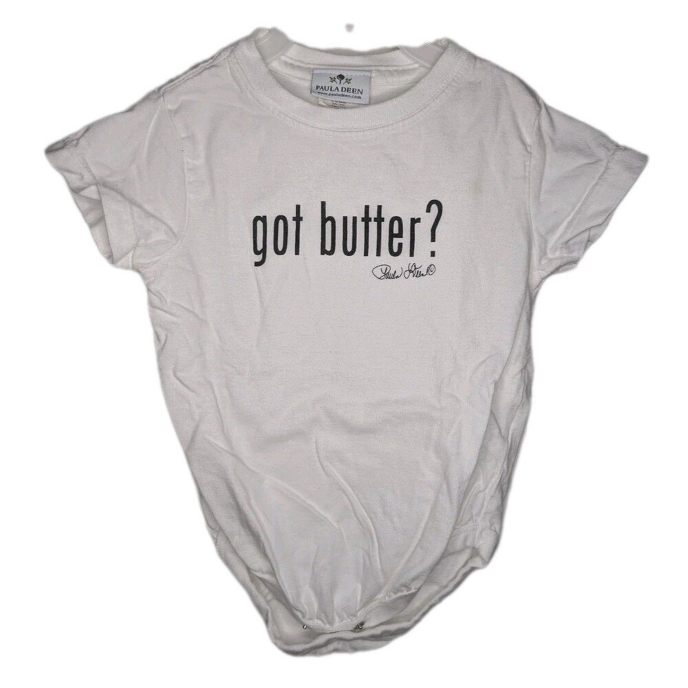 Paula Deen "Got Butter?” White Short Sleeve Bodysuit Infant Baby Size 12 Months